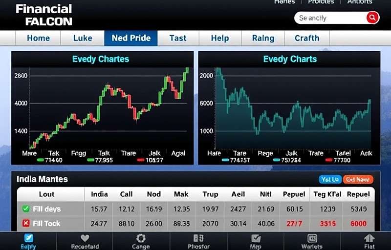 Realistic Market Simulation in Financial Falcon India Financial Falcon India showing real-time stock market data for major Indian companies with price charts and financial news