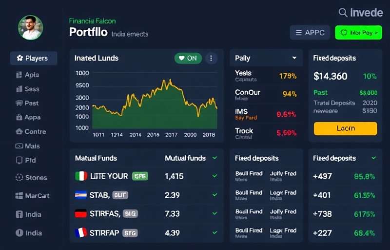 Investment Portfolio in Financial Falcon India Financial Falcon India showing a player's investment portfolio with various Indian stocks, mutual funds and fixed deposits